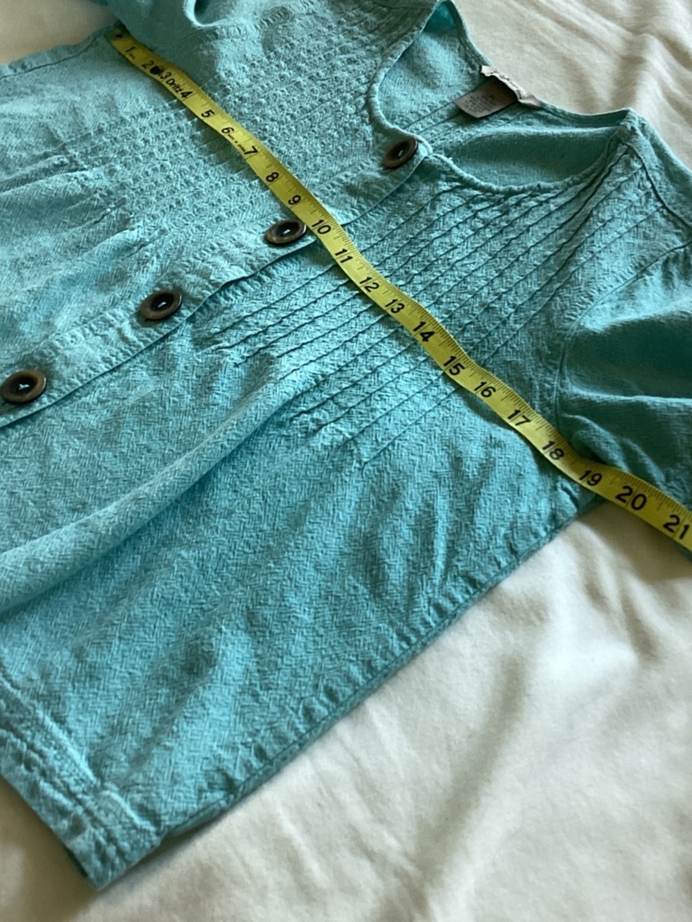 IBD Fusion rare  Aqua Button-Front Textured Pintuck Top - Picture 7 of 9